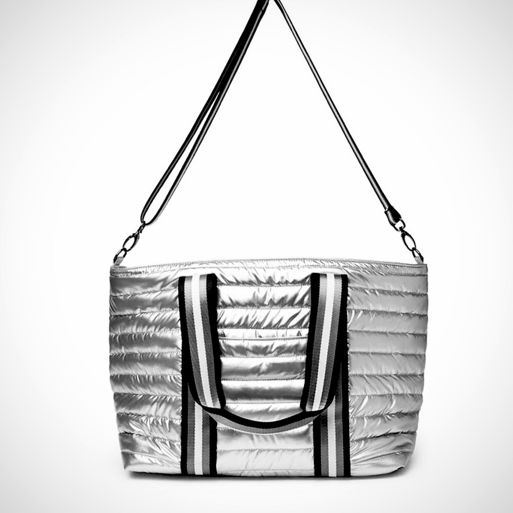 THINK ROYLN Wingman Bag: Pearl Silver-Large Crossbody Tote w/ Zippers & Pockets